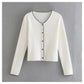 French V-neck lace contrast slim fit short knit sweater  7263