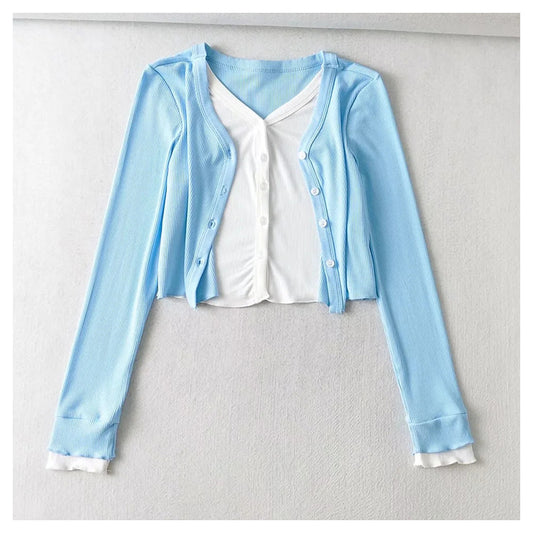 Cardigan en maille courte extensible à col en V 7387