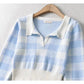 Vintage chessboard Plaid Polo neck T-shirt  7394