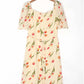 Versatile French square neck waist slim floral Knee Length Dress  7138