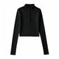 Slim Fingerless long sleeve solid color sweater top  7298