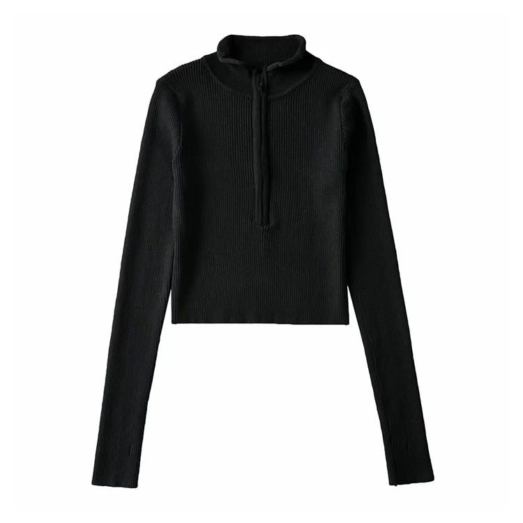 Slim Fingerless long sleeve solid color sweater top  7298