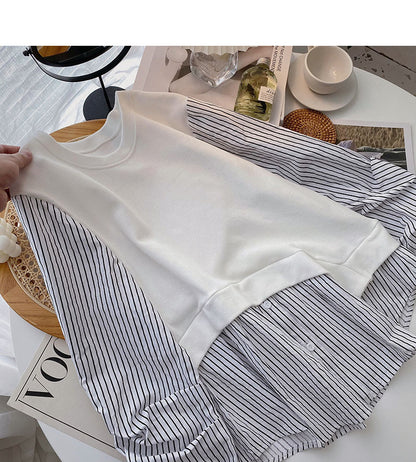 Sens du design couture à rayures fausses deux chemises 6281