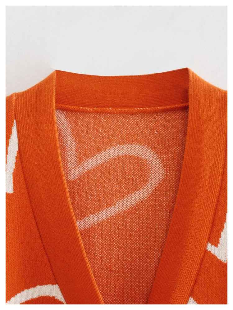 V-neck love jacquard short knitted cardigan  7324