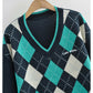 American Vintage diamond check V-Neck Sweater  7297