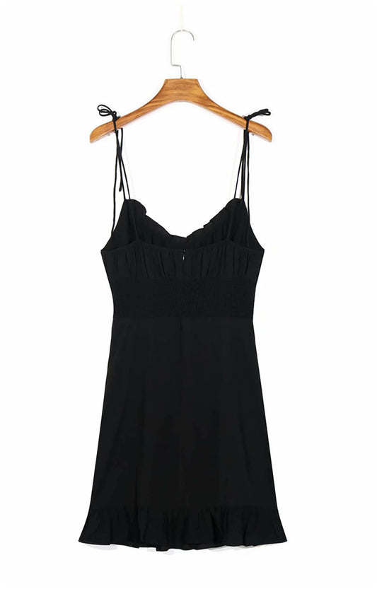 Neckline short large leak back waist strap dress  7085