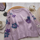 Sweet floret jacquard design loose long sleeve top  5898