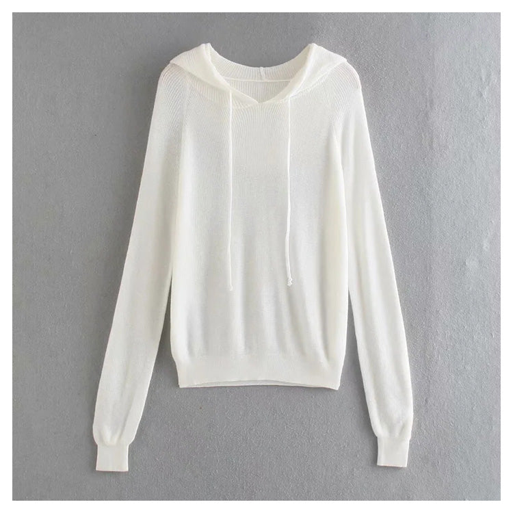 Versatile loose casual hooded Pullover Crew Neck Long Sleeve Sweater  7282