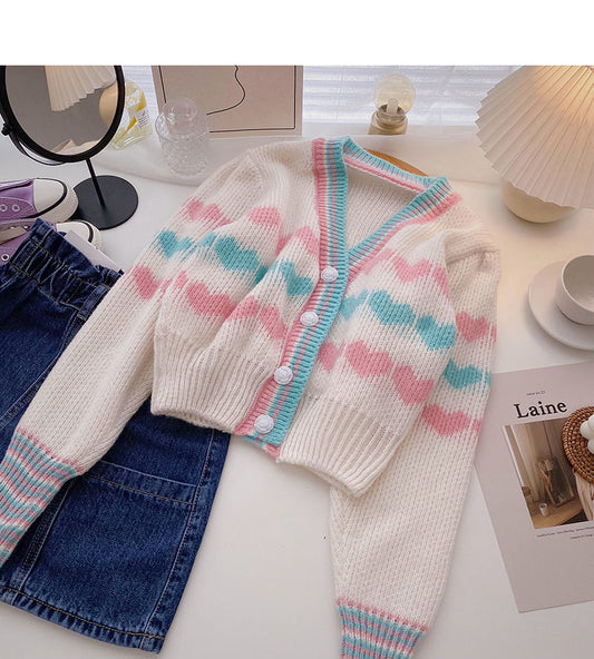 Petit haut tricoté à manches courtes et longues pour fille fraîche et contrastée 5855