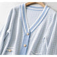 Xiaoxiangfeng V-neck pearl button loose knit cardigan coat  7460