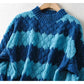 Thick needle jacquard stripe round neck Pullover knitted sweater  7399
