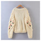 Three dimensional flower hook woven lantern sleeve cardigan sweater coat  7320