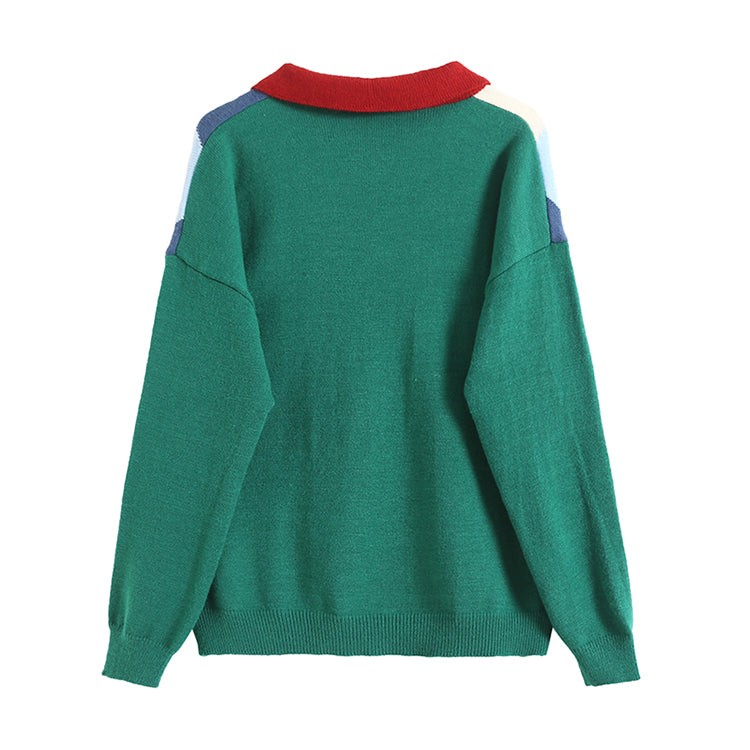 Languid wind stitching rhomboid Polo neck T-shirt  7442