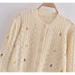 Flower embroidery round neck knitted sweater cardigan coat  7303