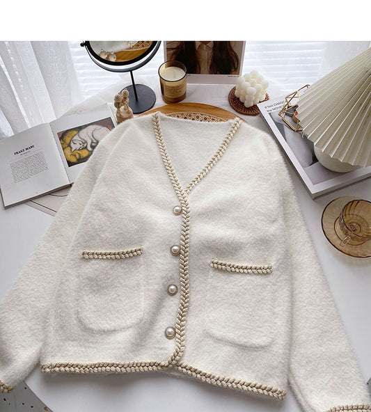 Petit pull parfumé design sens torsadé col en V manches longues manteau 6112