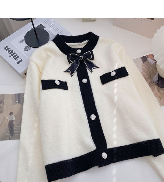Cardigan tricoté à manches longues avec petit parfum rétro assorti 6495