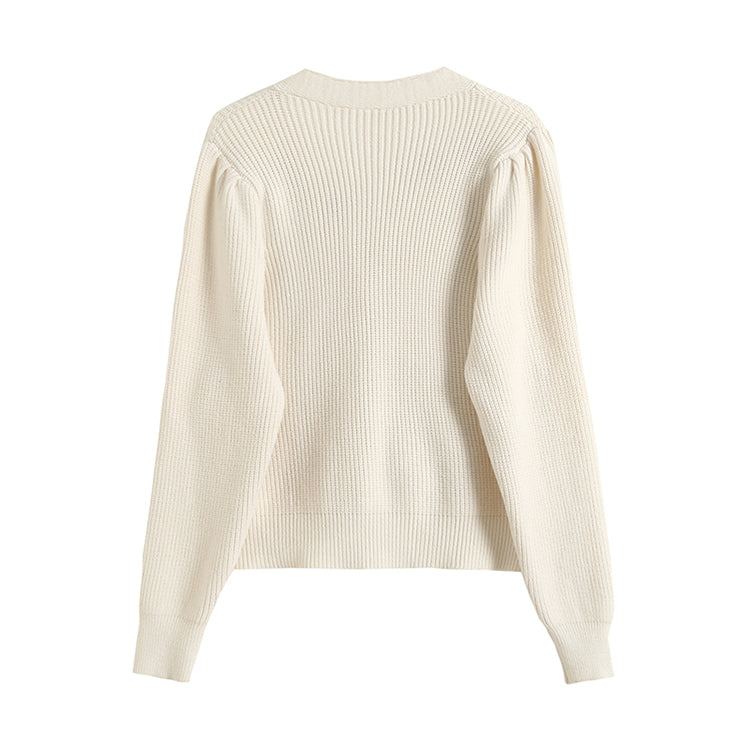 Vintage bubble sleeve bow knit cardigan  7412
