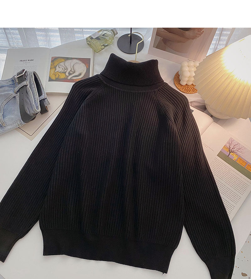 Knitted sweater women's Retro simple high neck Pullover long sleeve top  6662