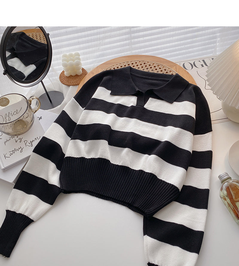 Small Pullover short Long Sleeve Striped Top  6451