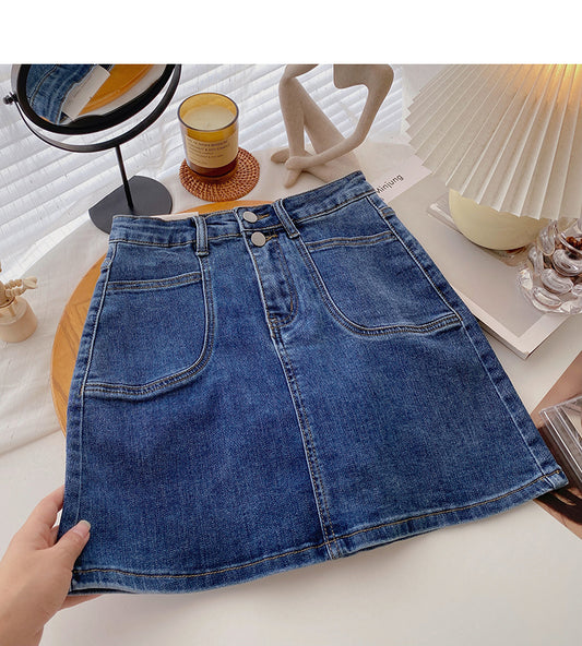 Design sense small pocket high waist A-line casual skirt  5594