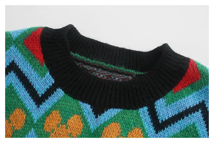 Retro design sense minority color matching Pullover Sweater sweater  7415