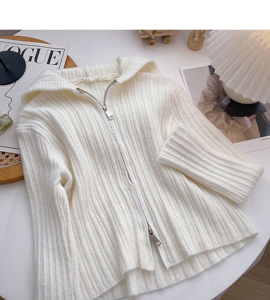 Cardigan à capuche en tricot décontracté de couleur unie, haut court à la mode 6680