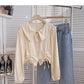 Baby collar single breasted shirt drawstring short slim top  6376