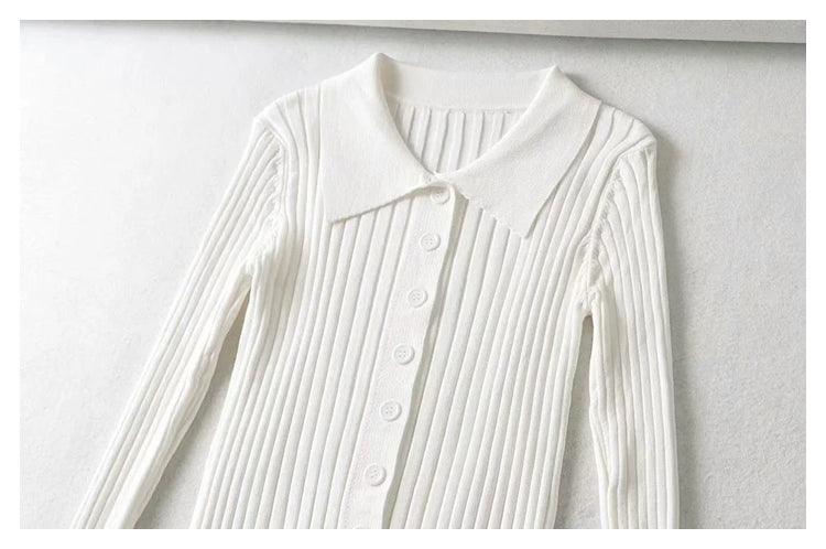 Single breasted flare sleeve pit stripe solid color sweater  7384