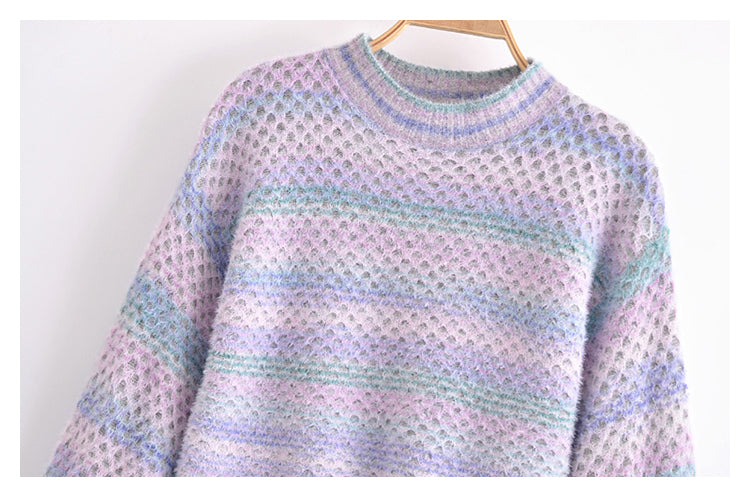Tie dyed design exposed navel short sweater is fashionable and versatile  7259