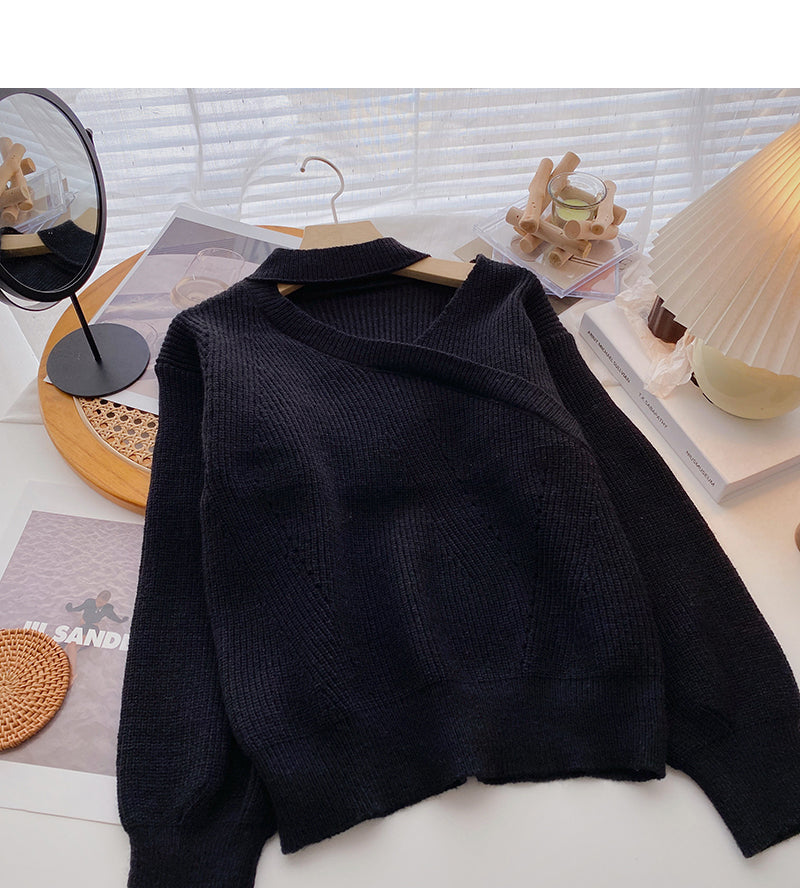 Design sense hollow out stand collar Pullover thin top  6181
