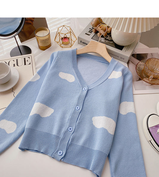 Cardigan tricoté à manches longues de couleur contrastée 6467