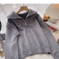 Lazy niche design Half Zip Lapel long sleeve loose top  6116