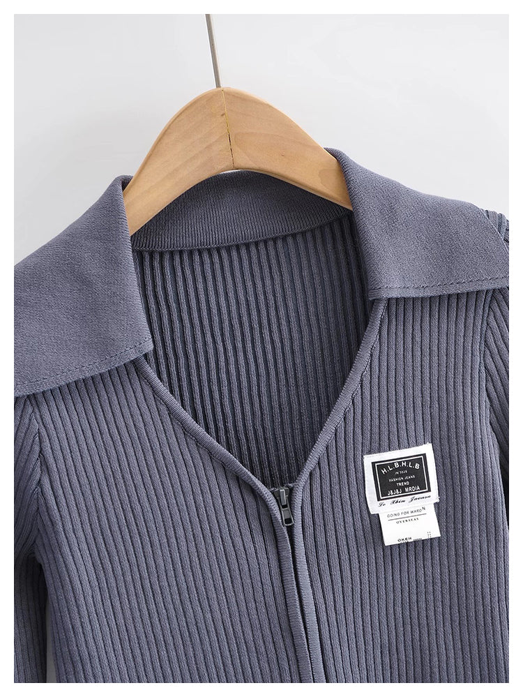 V-neck knitted cardigan slim and navel exposed short solid color sweater coat  7452