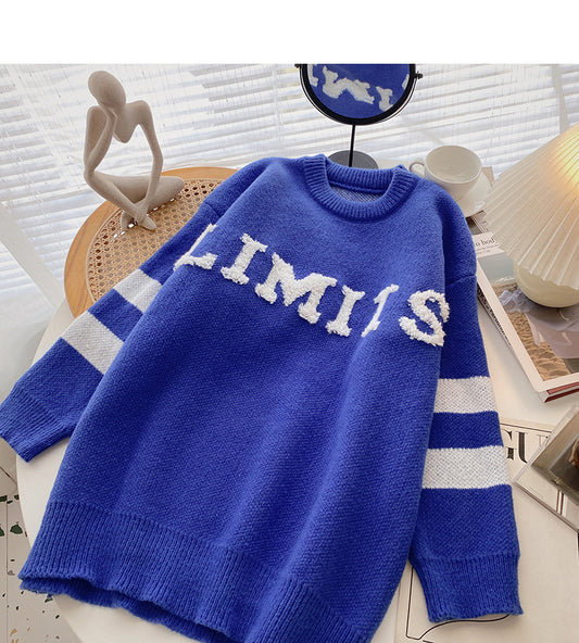 Pull à motif contrasté avec lettres floquées 6080