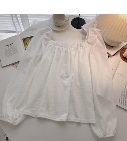 Niche fashion slim square collar collarbone top  6326