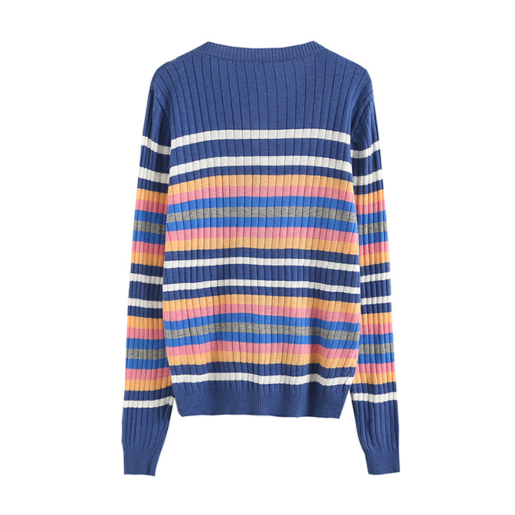 New color striped V-neck knitted cardigan  7291