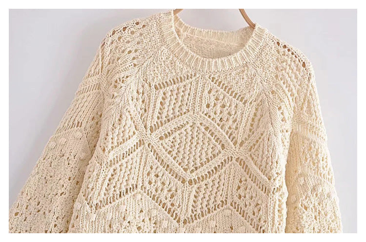 Sweet hollow sweater jacquard mesh sweater  7290