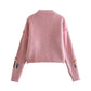 French sweet V-Neck long sleeve flower jacquard sweater knitted coat  7355