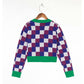 Vintage Spice Girl contrast Plaid V-neck knit cardigan  7256