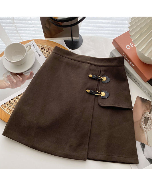 Simple and personalized design fashion split A-shaped high waist skirt  5555