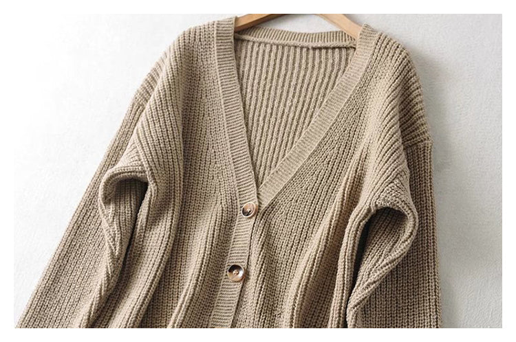 Lazy wind loose casual single breasted sweater cardigan coat  7434