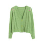 Flower embroidery V-neck short sweater cardigan  7396