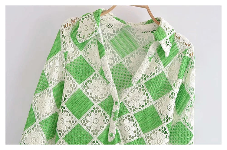 Flower Crochet top short cut out sweater  7278
