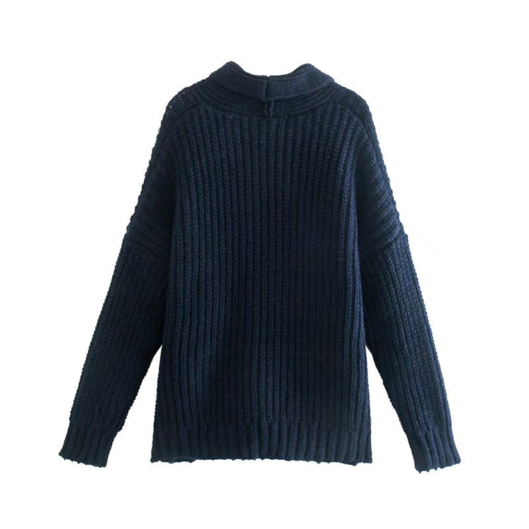 Cardigan en tricot à revers, pull polyvalent et décontracté pour l'automne 7395