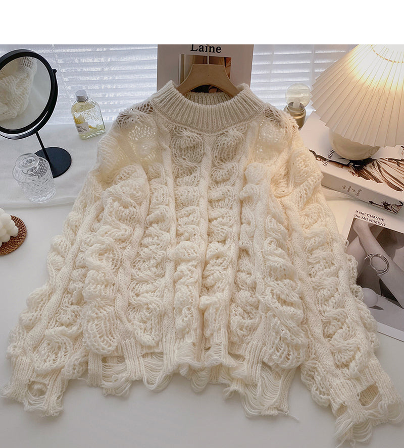 New Korean version lazy and fashionable loose hole long sleeve top  5900