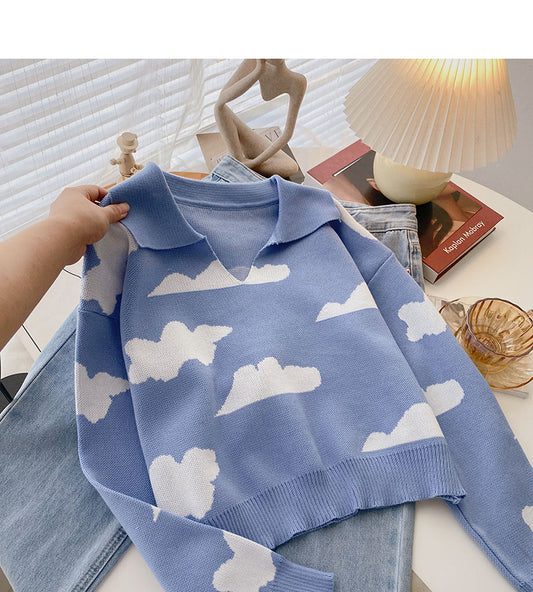 Pull simple de style étranger pour petit homme, couleur contrastée, nuage, haut 6598