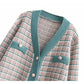 V-neck Plaid loose coat sweater top  7318