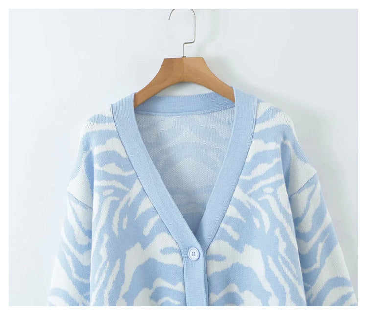 Pull à manches longues en jacquard de cheval Cardigan en tricot à col en V rétro paresseux 7265
