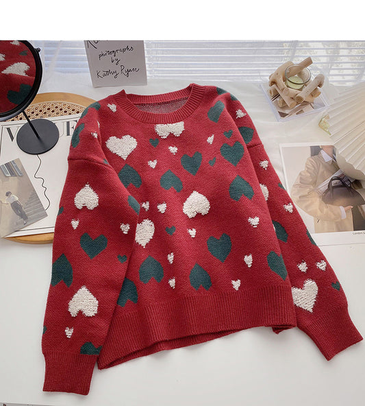 Haut ample à manches longues avec motif rétro en jacquard Love 6159