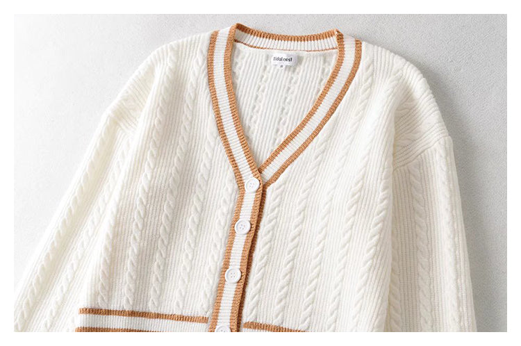 Veste pull en tricot torsadé décontractée 7430